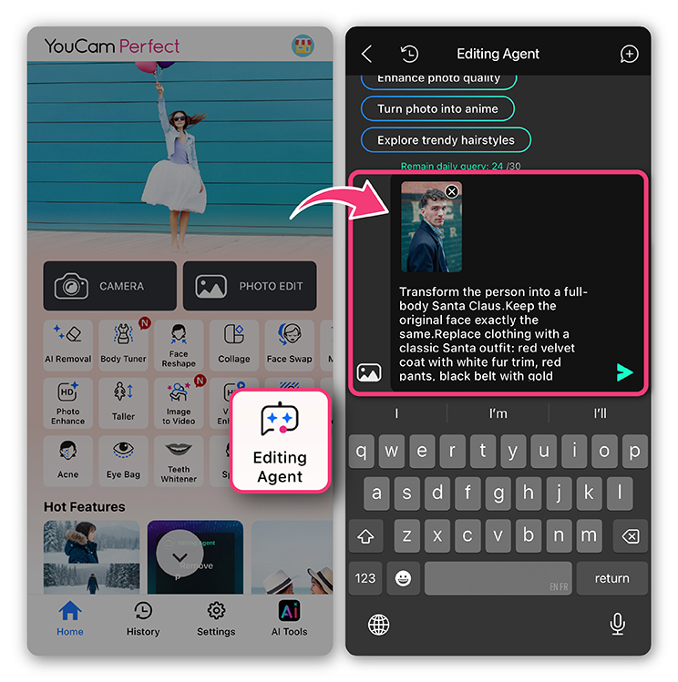 put your face on Santa using the AI Agent