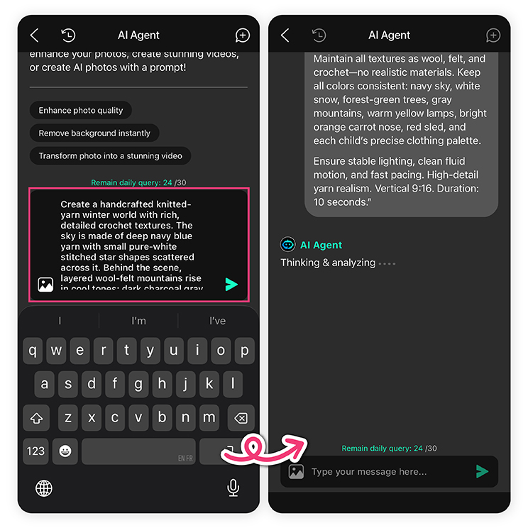 Type a clear prompt describing the knitted world style you want.
