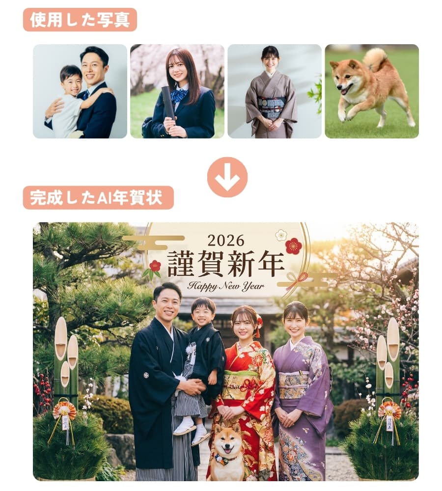 4枚の写真を合成して作ったAI年賀状