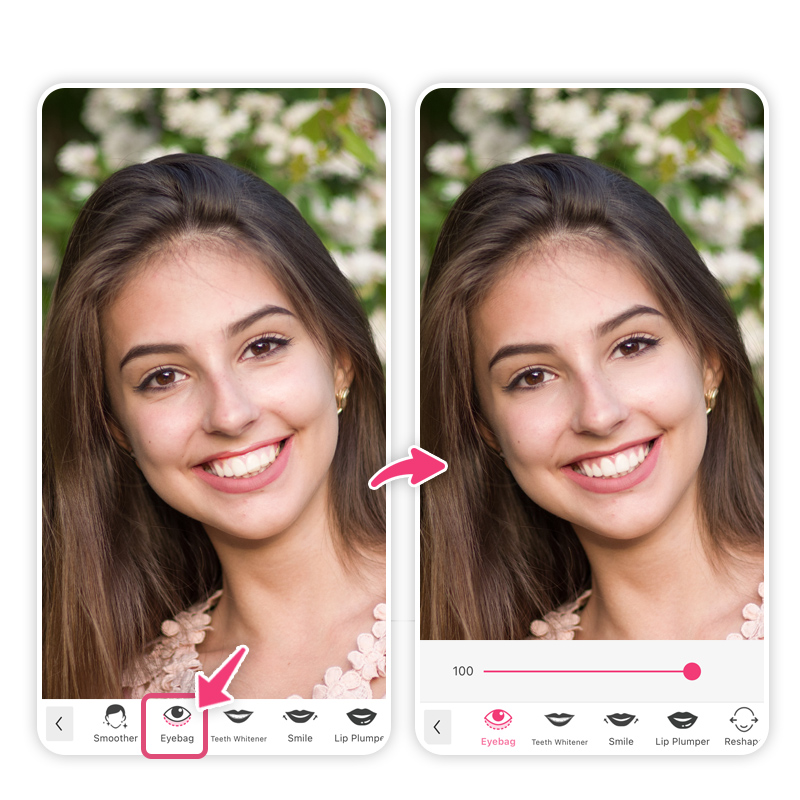 After removing blemishes from photo, erase eye bags effortlessly.