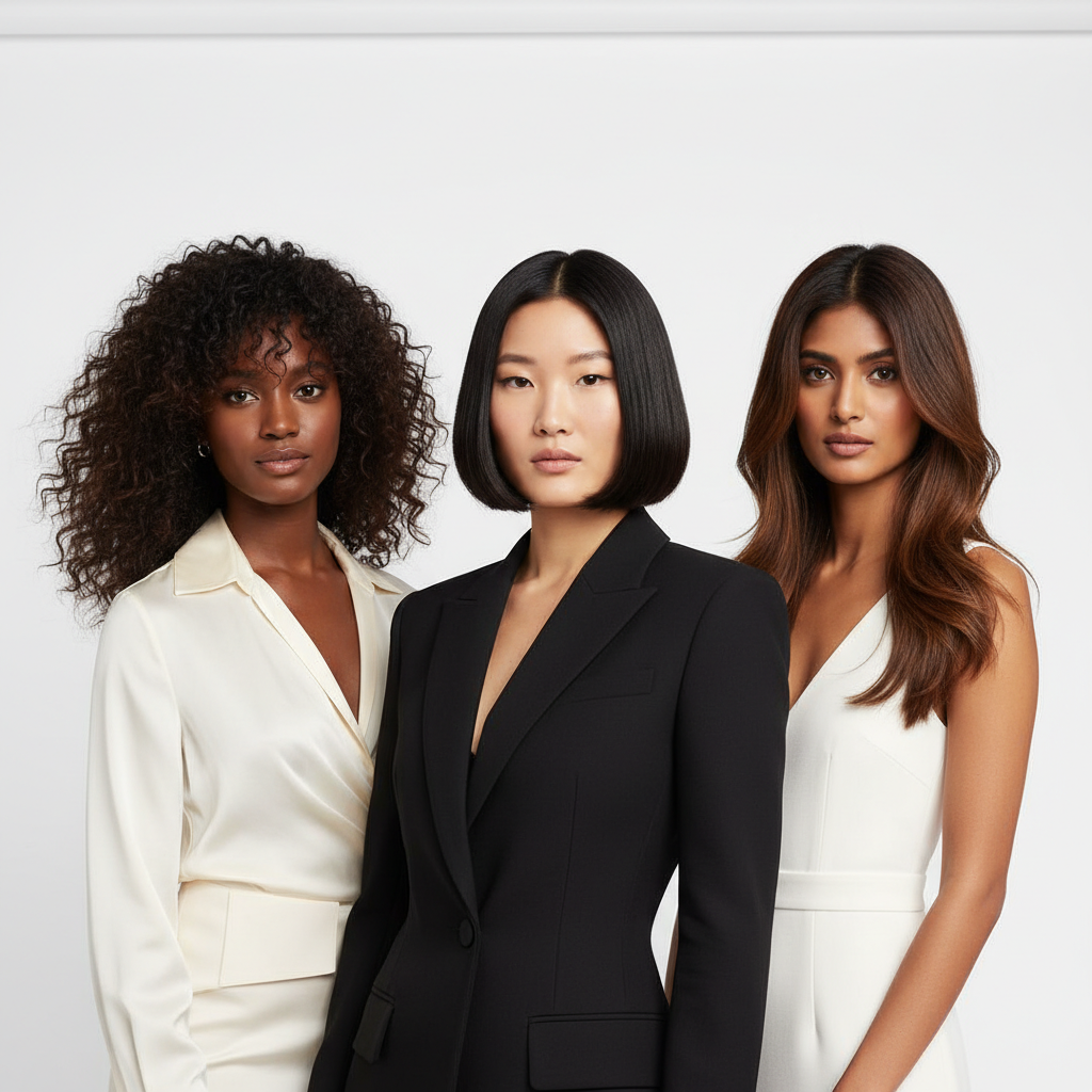 Various flattering hairstyles for oblong face shapes.