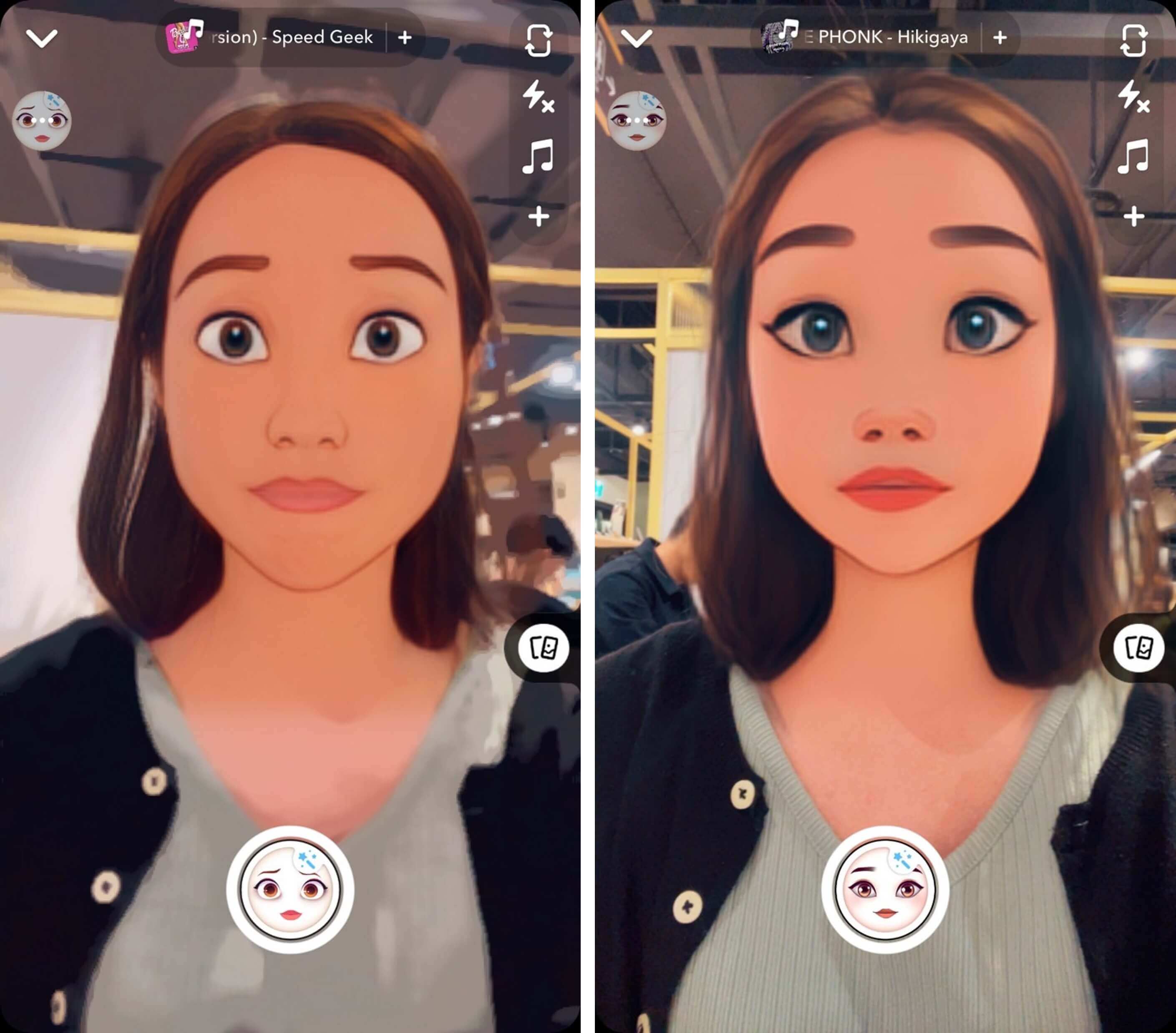 Examples of less impressive cartoon filters found on Snapchat that may appear blurry or unnatural.