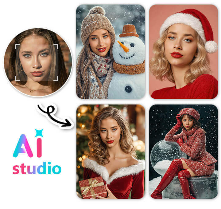 AI Studio Entdecke mit YouCam Perfect weihnachtliche Avatar-Stile.