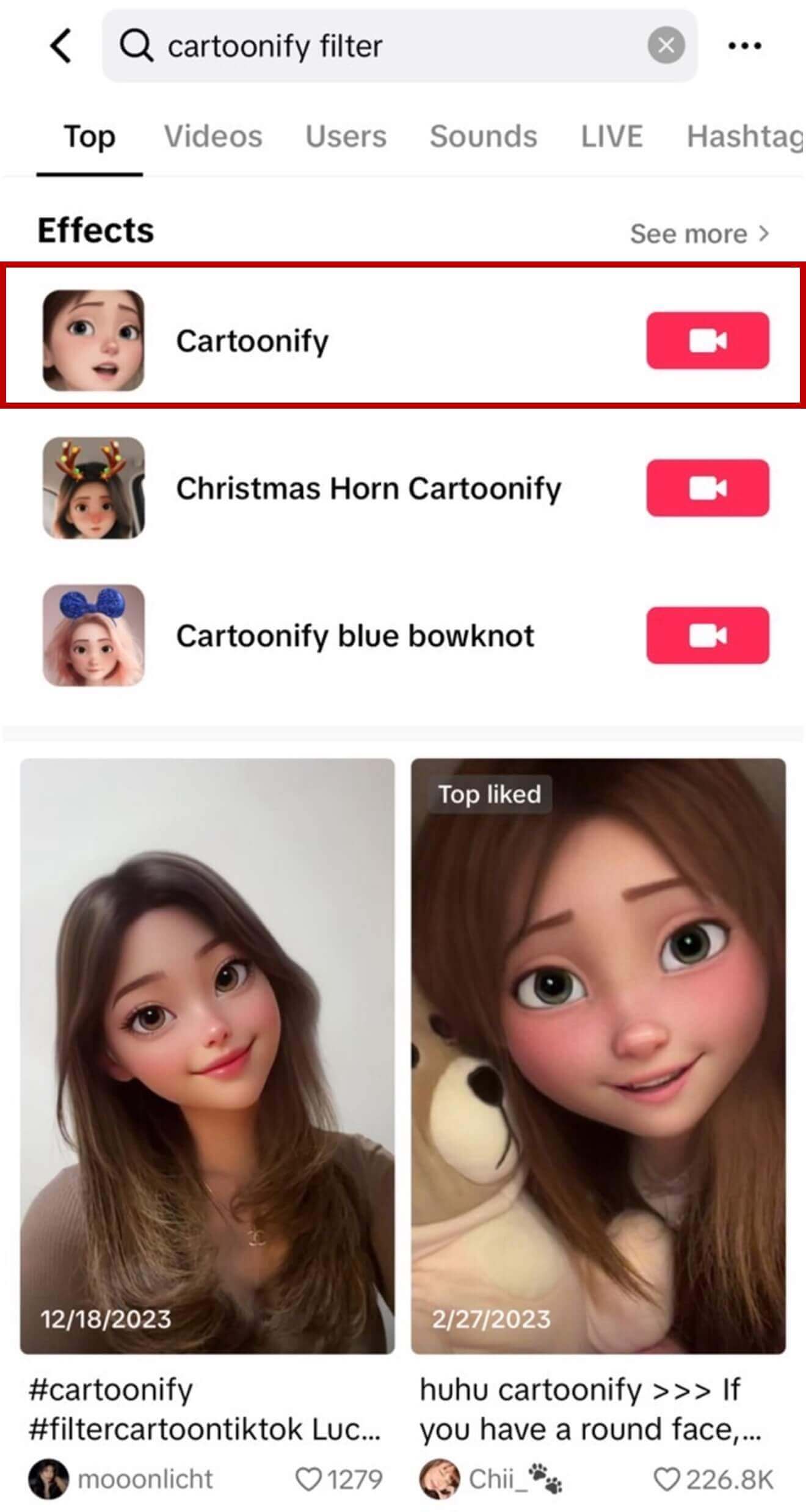 Example of a cute Pixar-style cartoon filter applied to a video using the TikTok app.