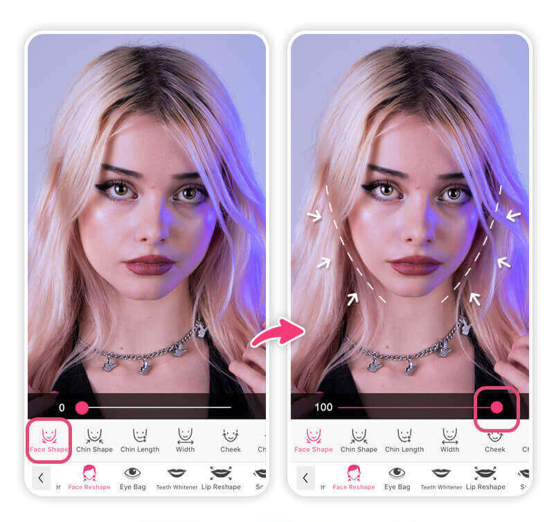 Slim down your face in photos with a face slimming app