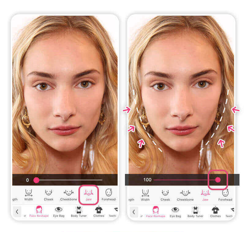 Use a slim face filter to thin down your face in photos