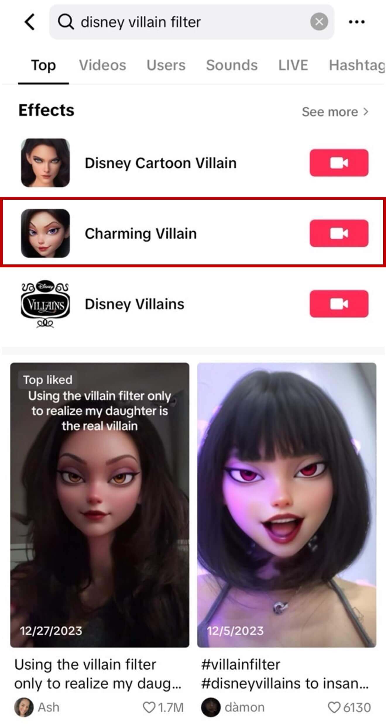 The Disney villain cartoon filter, a popular video effect on TikTok for a unique cartoonified look.