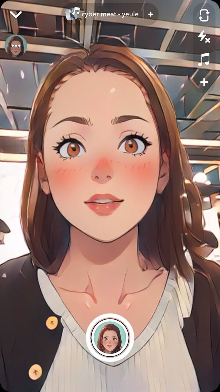 Anime style cartoon filter applied to a video on Snapchat, a popular anime video filter.