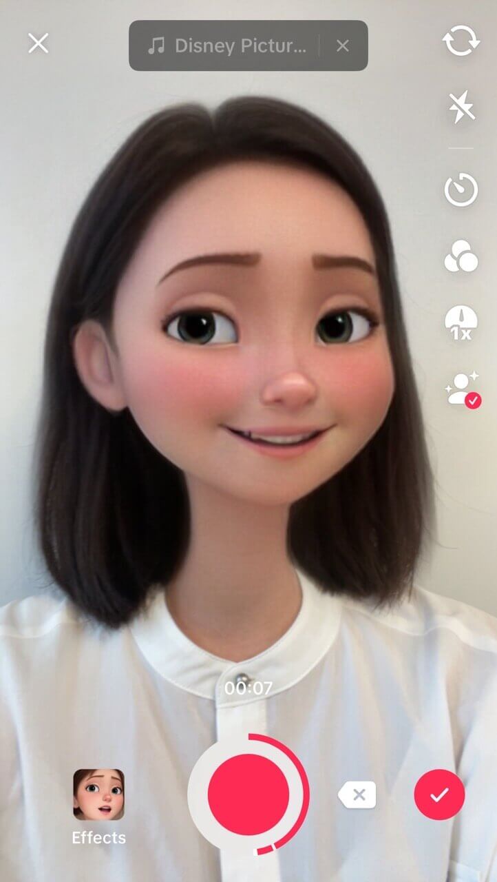 Apply a cute cartoon face filter to your video using the TikTok app for an instant animation effect.