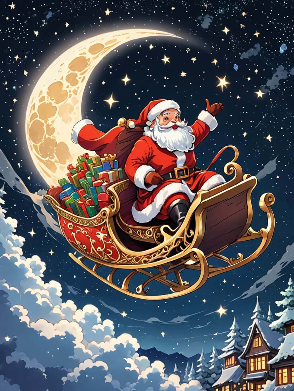 Pere Noel dans traineau : image Noel générée par IA