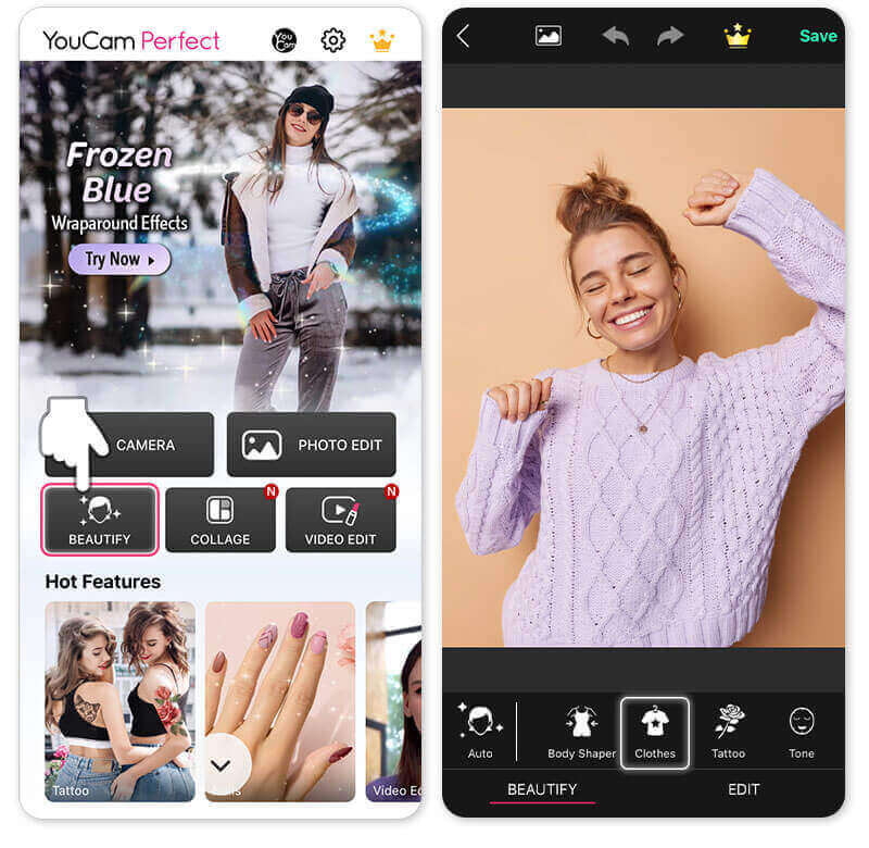 Entdecke die "Kleidung"-Funktion in der App von YouCam Perfect