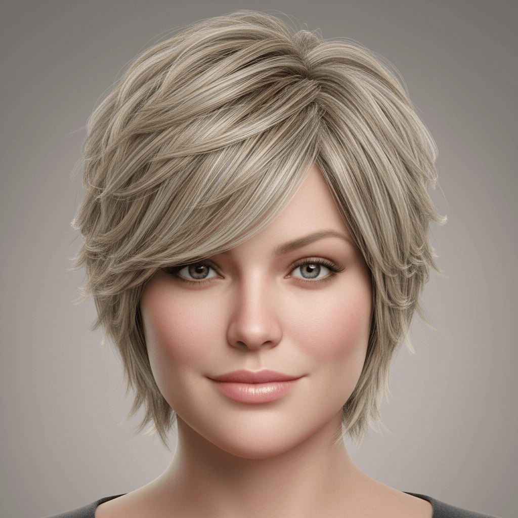 Notice how subtle layers and volume on top can beautifully sculpt a round face. Notice how subtle layers and volume on top can beautifully sculpt a round face.