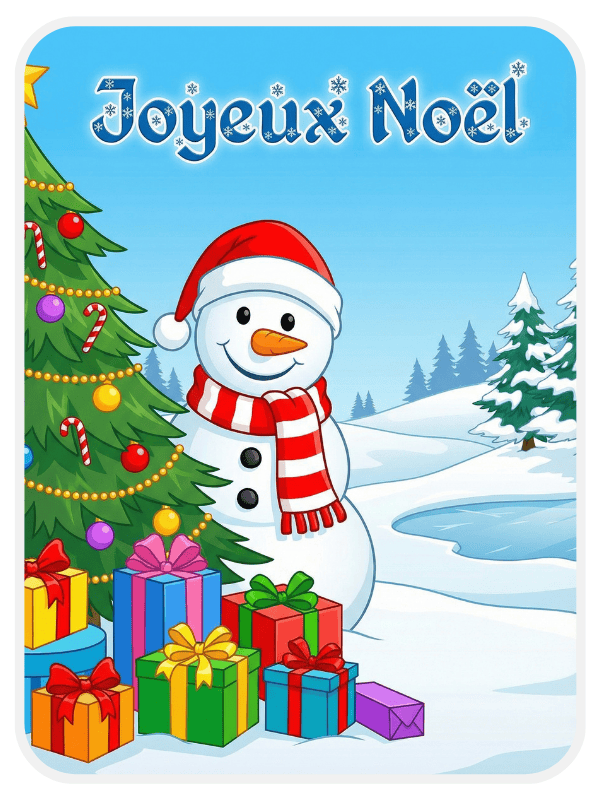 Cartes Joyeux Noël, images Joyeux Noël : Père Noël, rennes de Noël, bonhomme de neige