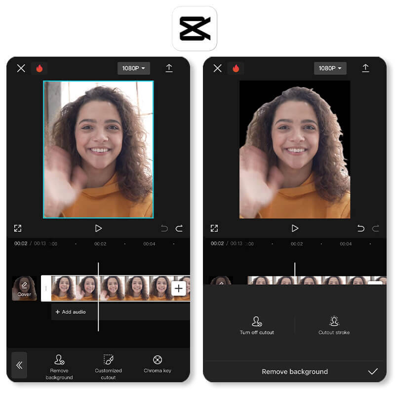 Using the CapCut green screen app for quick and trendy chroma key video effects for a social media post.