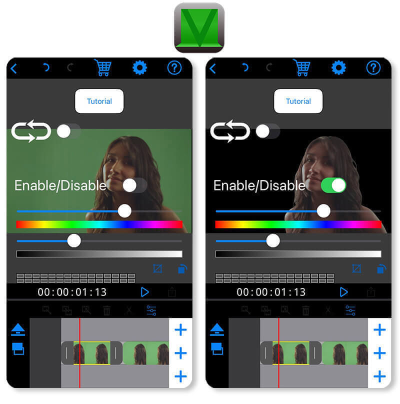 Veescope, a free green screen app for iPad, demonstrating its professional live compositing tools.