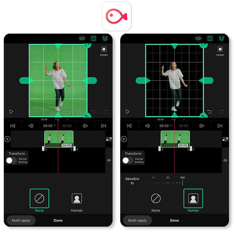 VLLO app interface demonstrating its easy-to-use tools for green screen video editing.