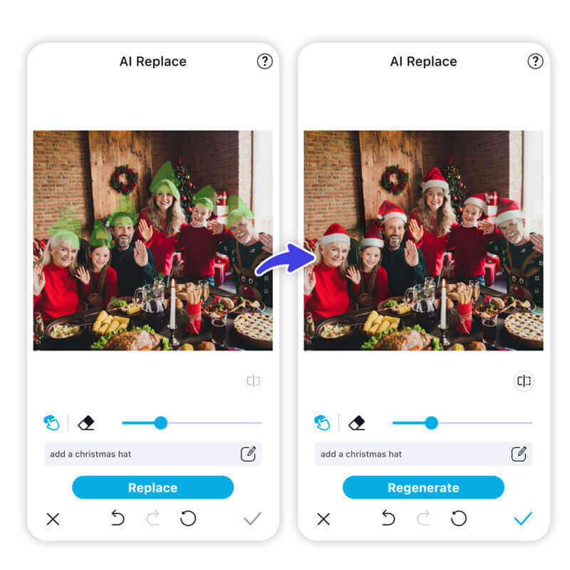 Mehrere Personen auf einem Foto bekommen Weihnachtsmützen aufgesetzt.