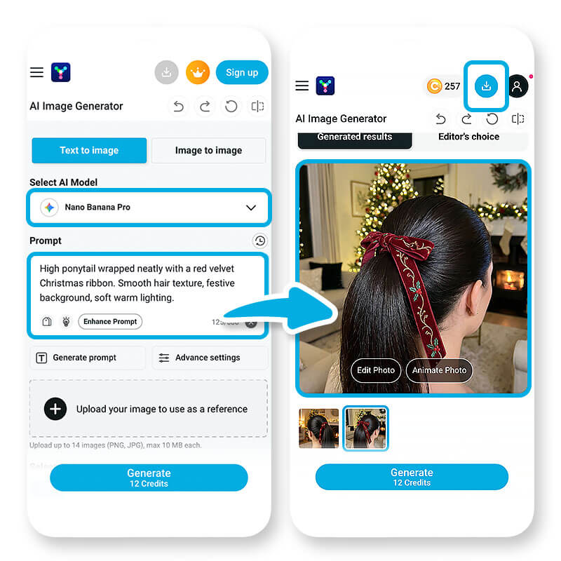 Generatore di Immagini AI: Come Creare Acconciature Natalizie con Nano Banana Pro in YouCam Online Editor