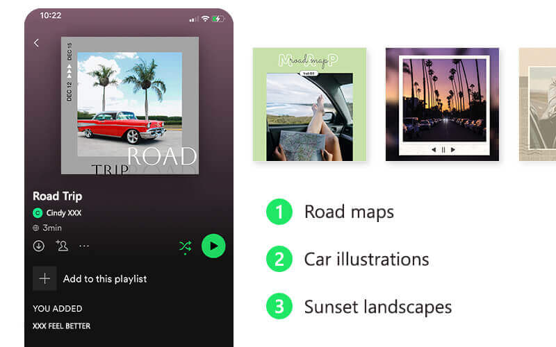 Spotify Playlist Cover für Autofahrten und Reisen.
