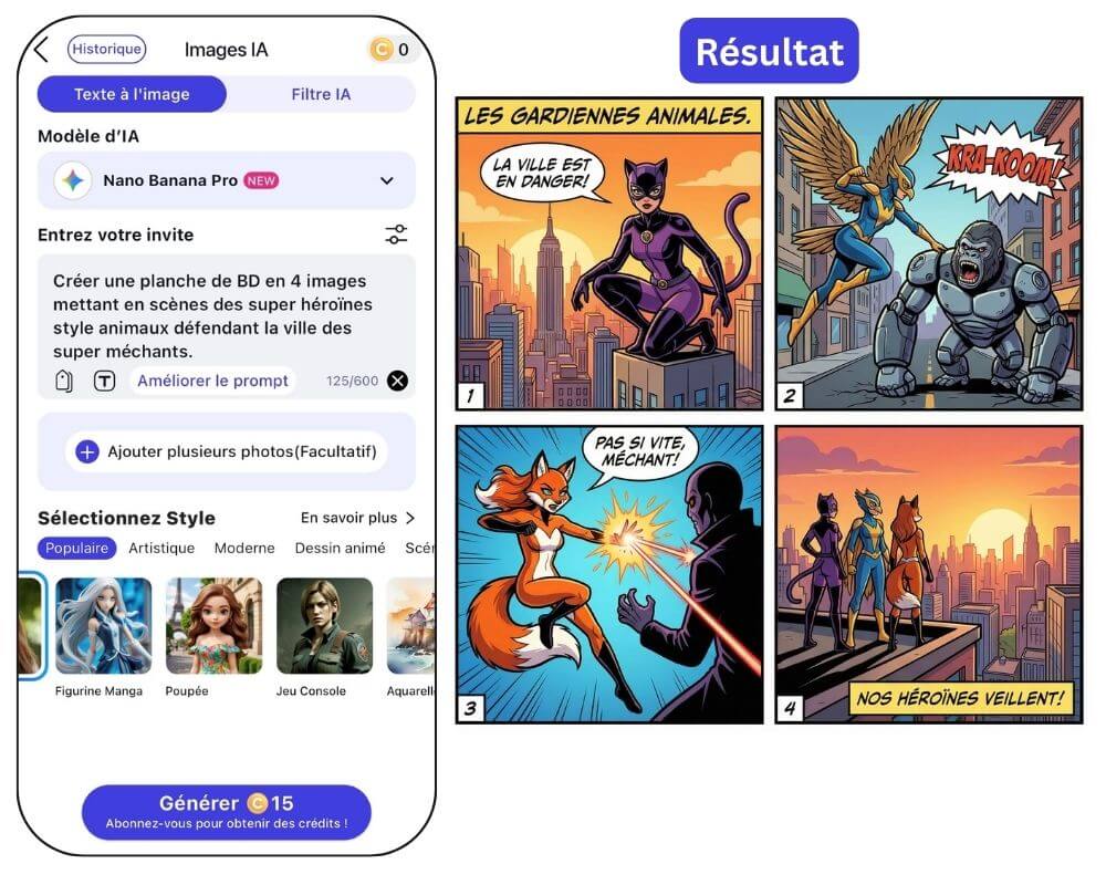 Générateur de BD IA, comic AI, Manga IA en ligne et application