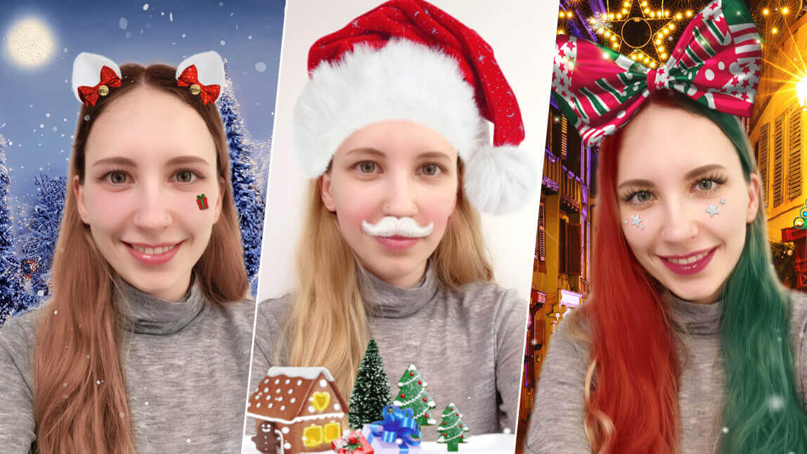 Weihnachtsselfies Entdecke verschiedene Selfies mit beliebten Weihnachtsfilter-Apps.