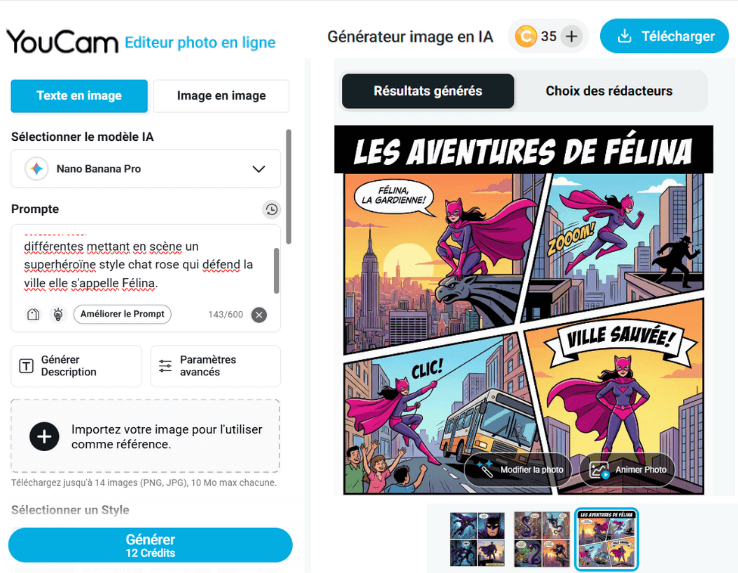Generateur de BD en Ligne : YouCam editeur en ligne