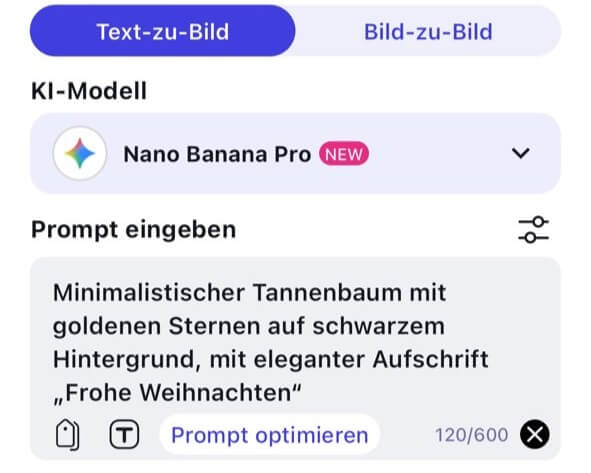 Eingabefeld für Text-zu-Bild Prompts in der YouCam AI Pro App.