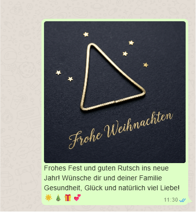 Weihnachtsgruß mit minimalistischem Tannenbaum als WhatsApp-Nachricht