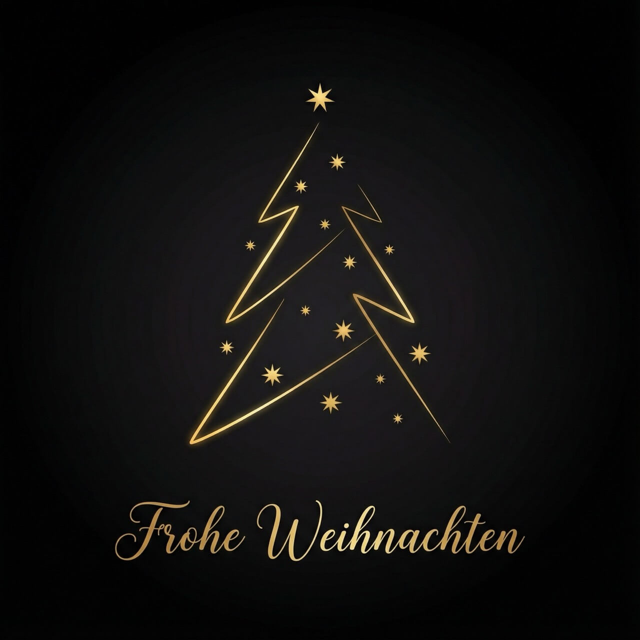 Minimalistischer Weihnachtsbaum mit Sternen und Weihnachtsgruß