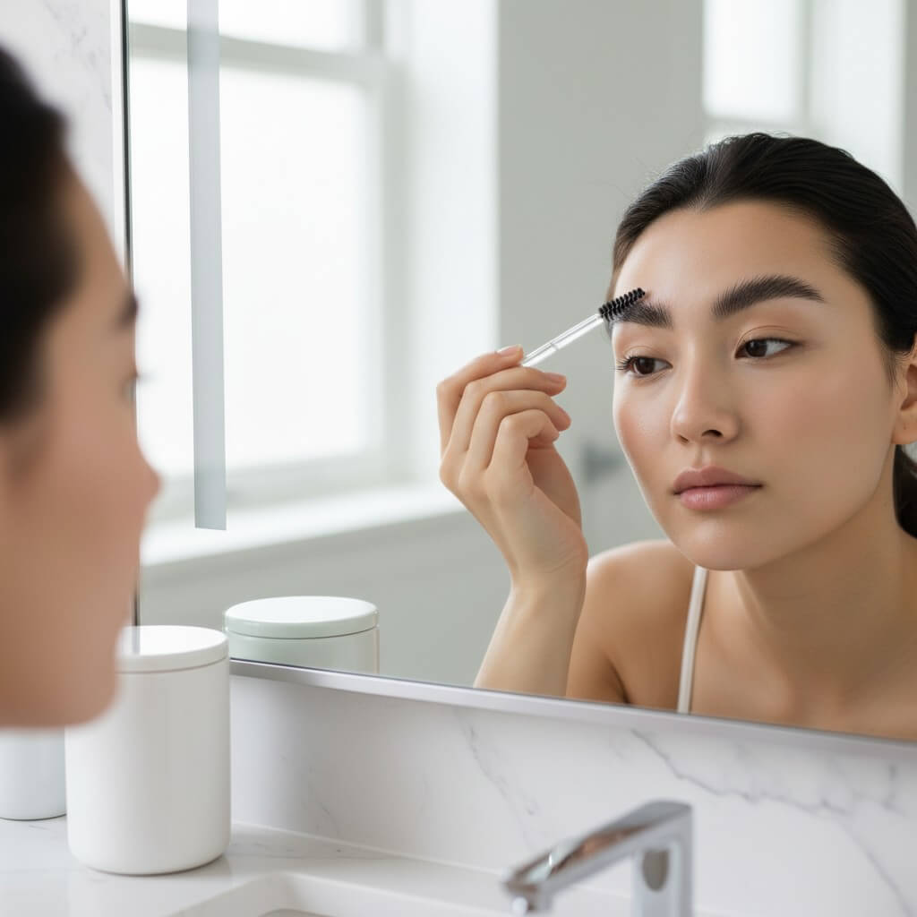 mid-shot of a person applying makeup
