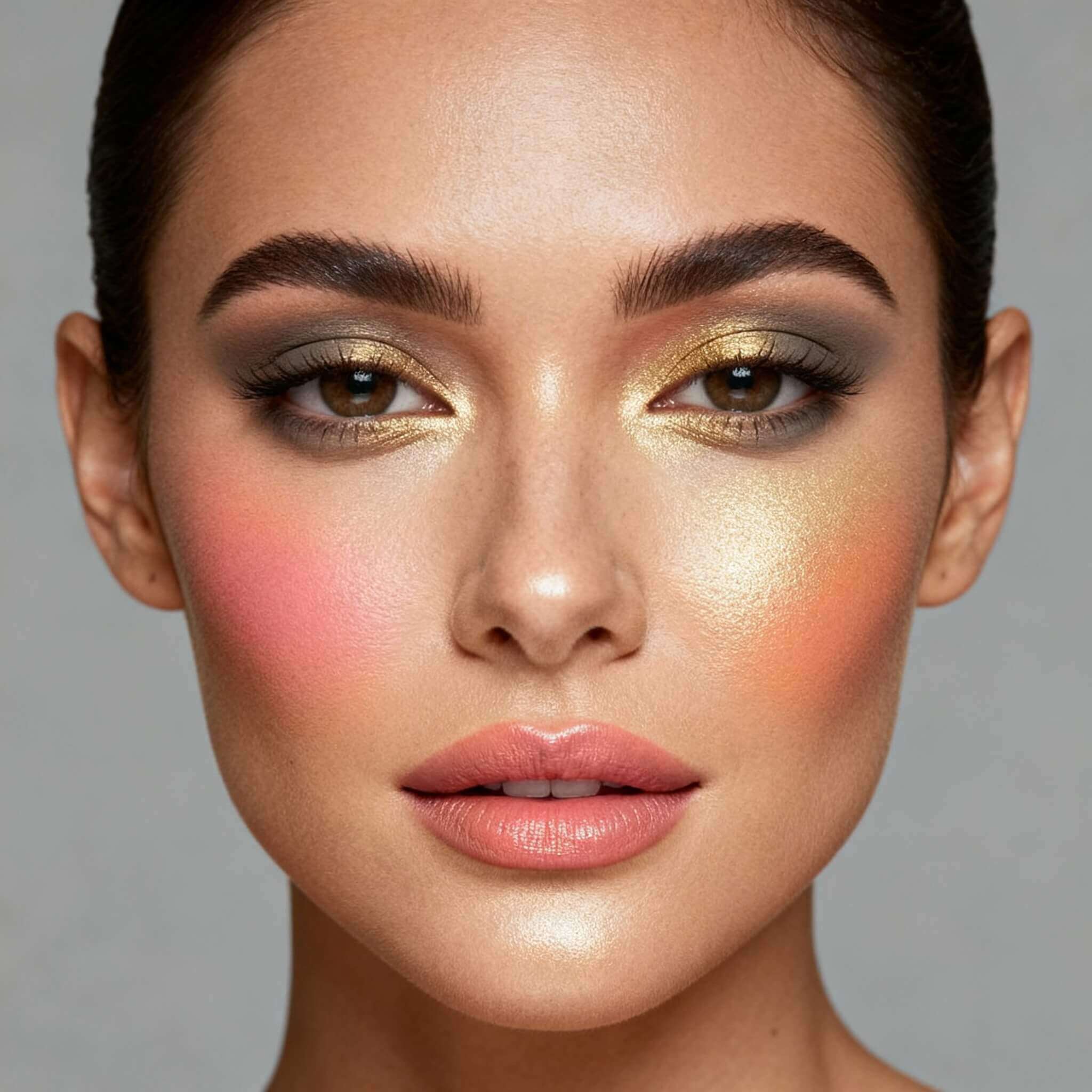 La combinación de rubor, contorno e iluminación completa el look esculpido. La combinación de rubor, contorno e iluminación completa el look esculpido.