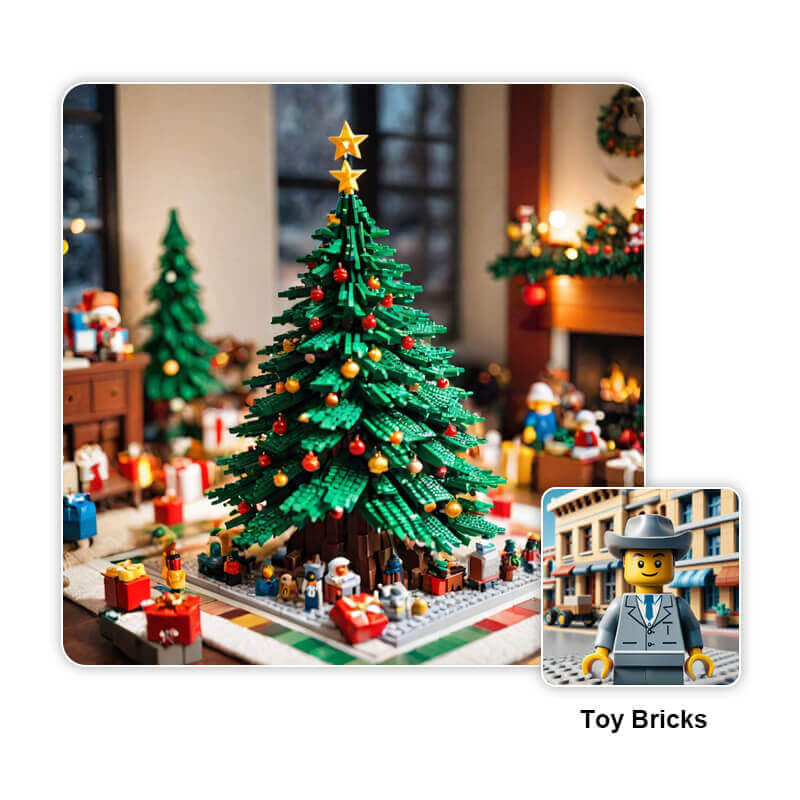 Ein KI-generierter Weihnachtsbaum im Lego-Stil.