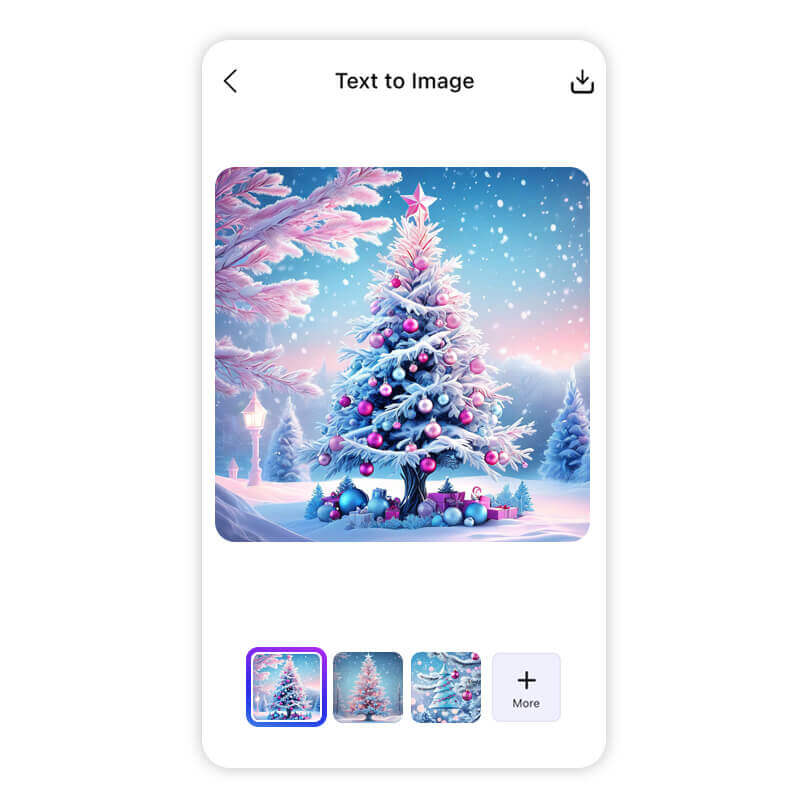 Das fertige KI-generierte Weihnachtsbaum-Bild in der App.