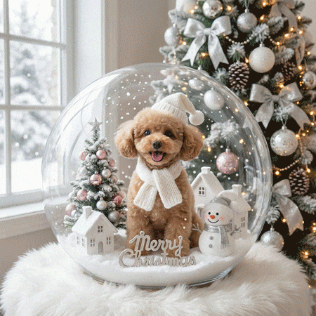 AIで犬の写真加工（冬バージョン）