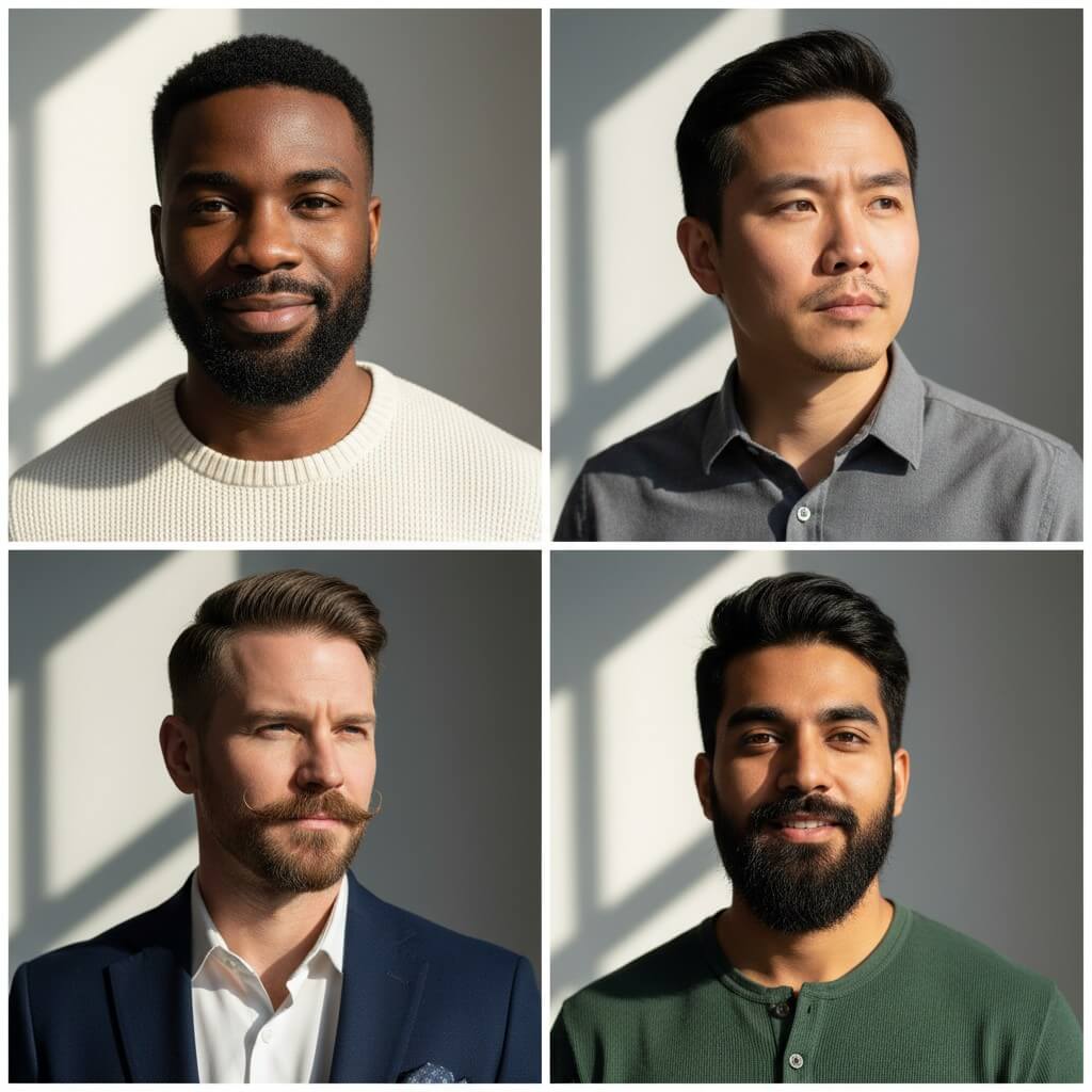 A visual guide to various flattering beard styles for oval faces.