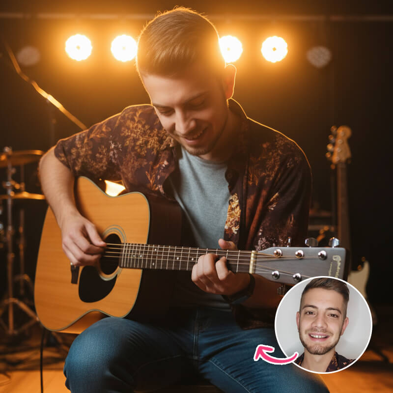 Musician Tuning Guitar