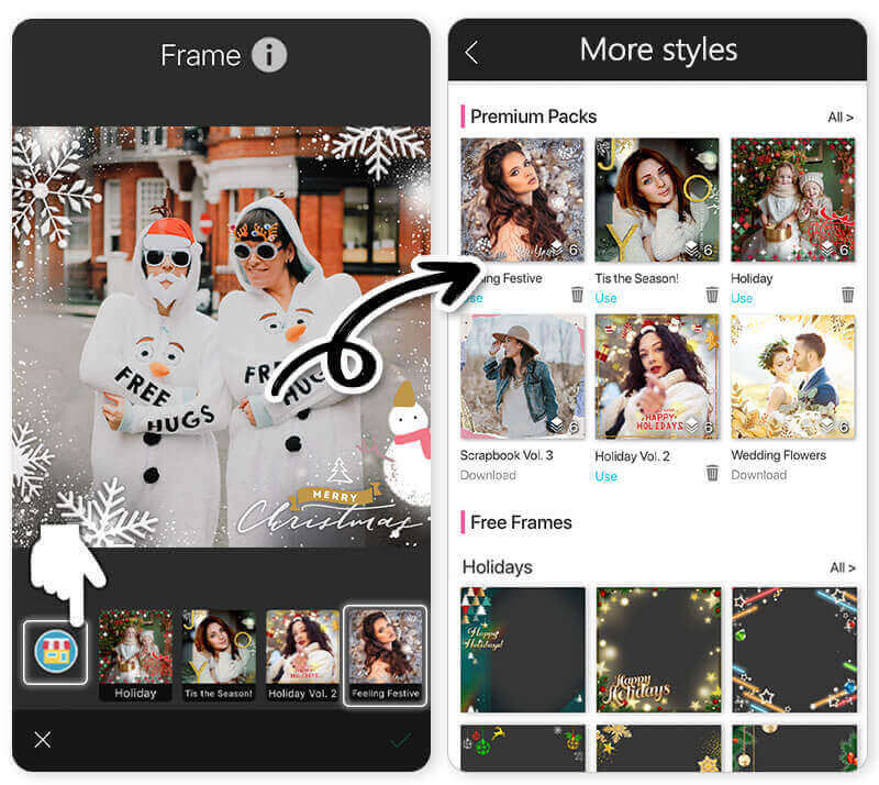 Navigiere zu den Rahmen, mit denen du deine Weihnachtsfotos verzieren möchtest.