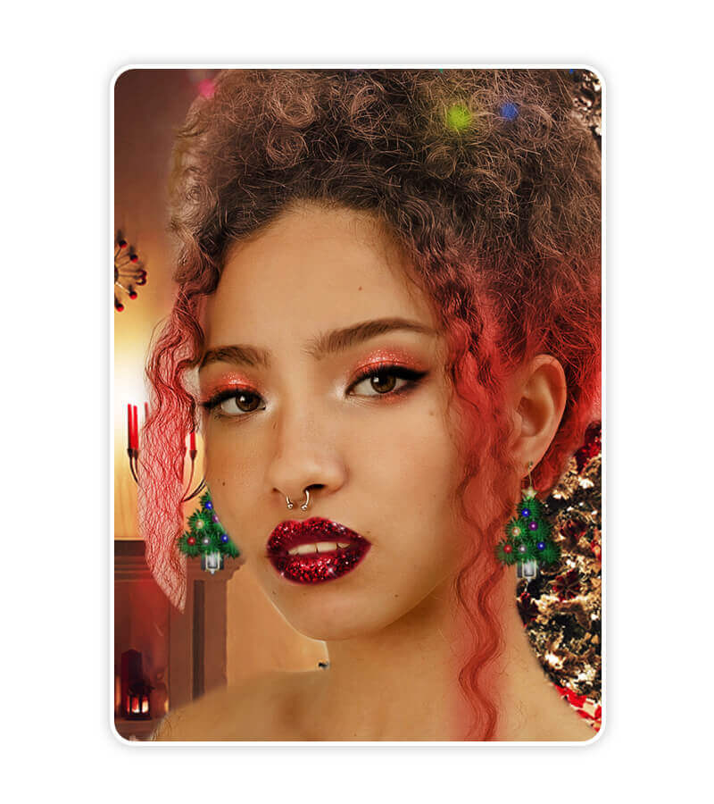 Weihnachtliches Makeup mit Glitzerlippen