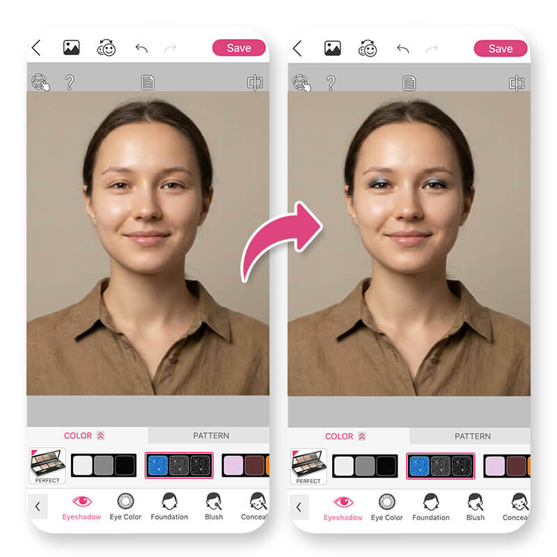 Select “Makeup” and tap on “Eye Shadows” Select “Makeup” and tap on “Eye Shadows”