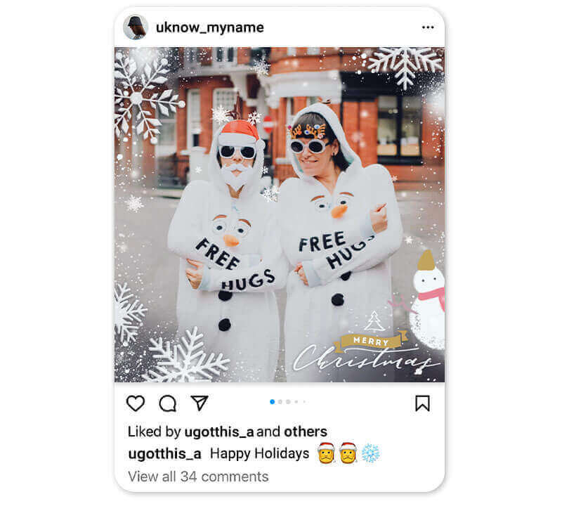 Bearbeitetes Foto mit Rahmen für Weihnachten geteilt auf Instagram