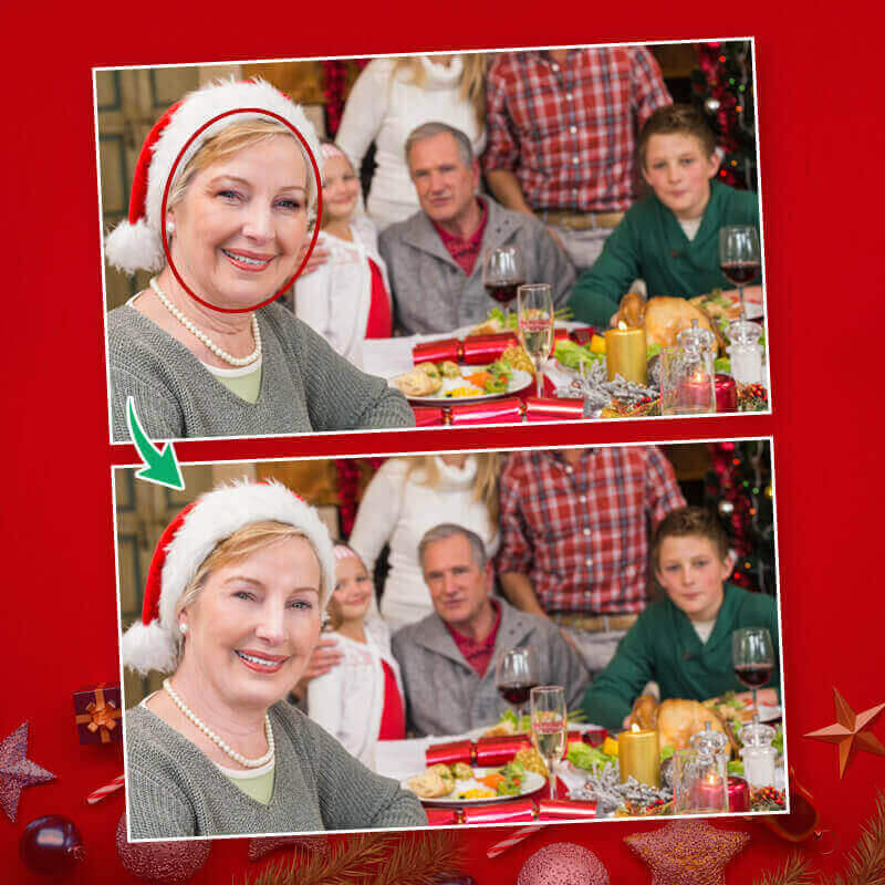 Foto Falten entfernen Mit YouCam Makeup kannst du die Falten in deinen Weihnachtsfotos entfernen.