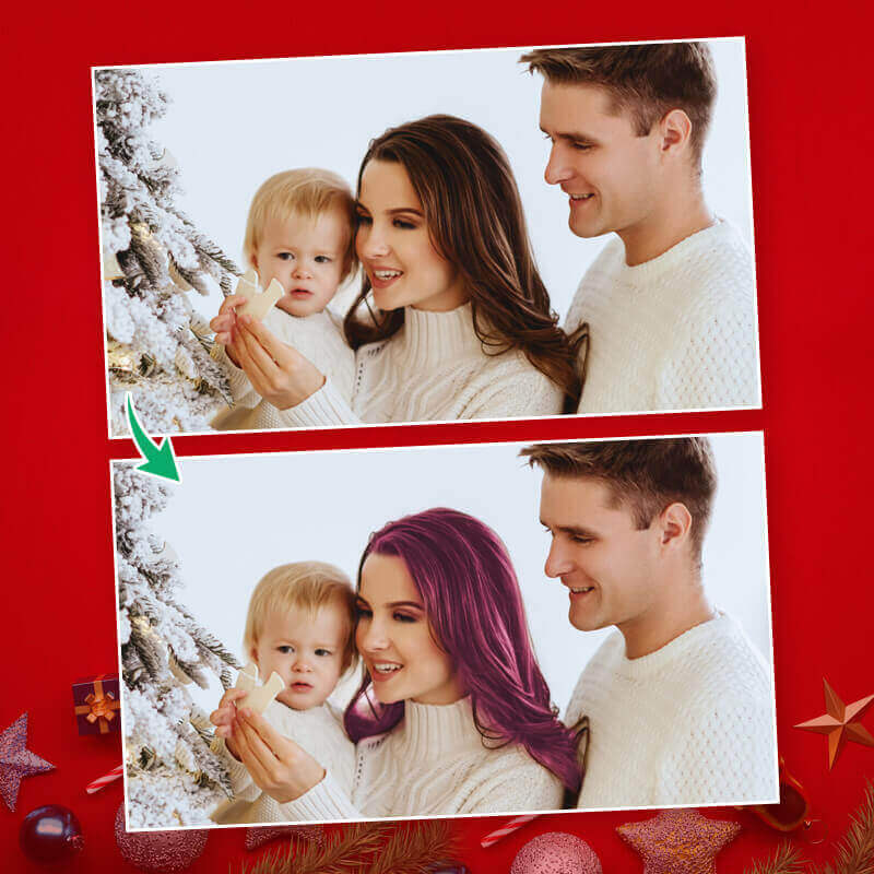 Haarfarben-Weihnachtsfoto Bringe mit den Haarfarben von YouCam Makeup mehr Farbe in deine Weihnachtsfotos!