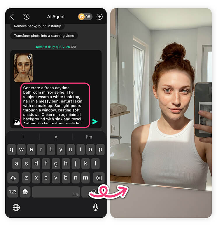 Enter Your Mirror Selfie Prompt in YouCam Perfect Enter Your Mirror Selfie Prompt in YouCam Perfect