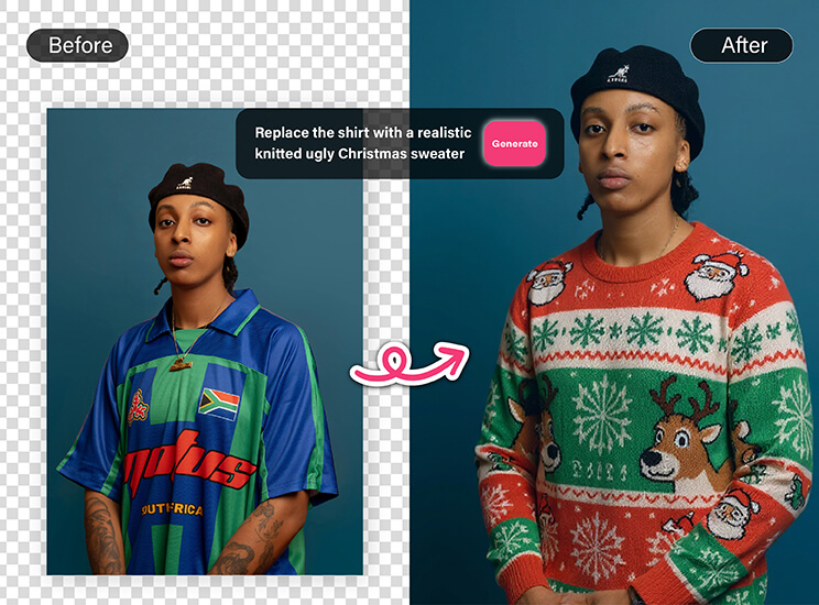 Use AI Prompt to Add Ugly Sweater Filter Use AI Prompt to Add Ugly Sweater Filter