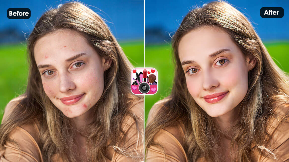 Mulher preocupada com espinha no rosto olhando no espelho