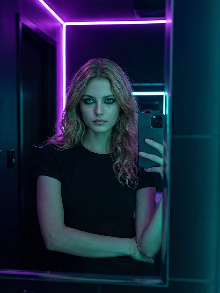 Neon Night Mirror Selfie Neon Night Mirror Selfie