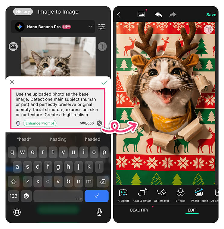 Select “Image to Image” in YouCam Perfect for generating wrapping paper photo Select “Image to Image” in YouCam Perfect for generating wrapping paper photo