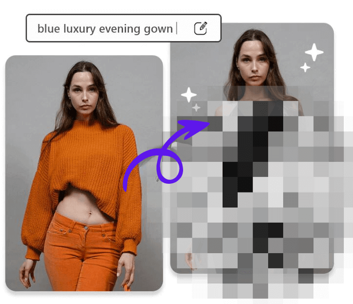 mulher usando um aplicativo para tirar a roupa da foto e colocar um vestido novo com ia