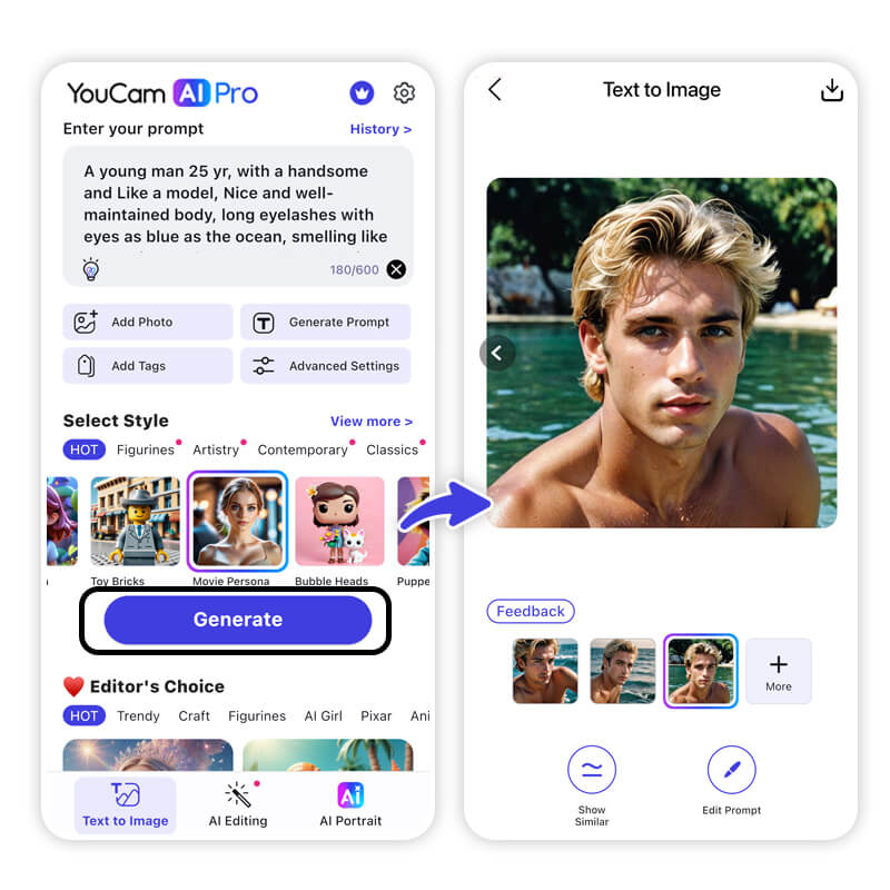 YouCam AI Pro, um aplicativo para criar um namorado virtual grátis.