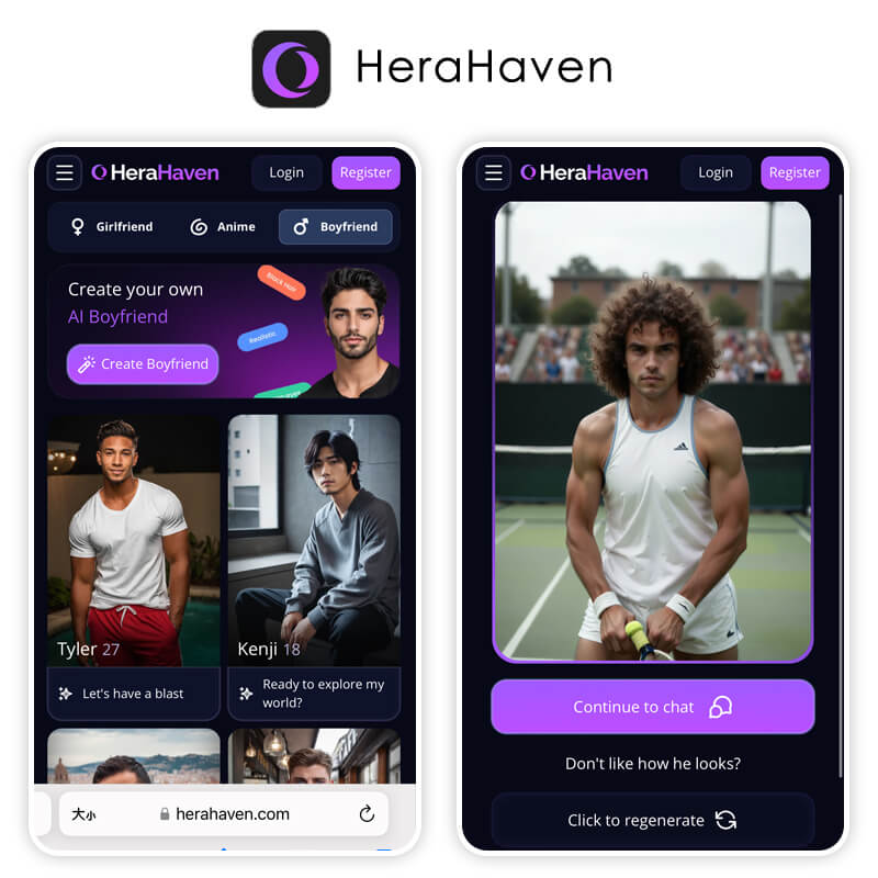 Aplicativo HeraHaven para criar um namorado virtual com alta personalização.